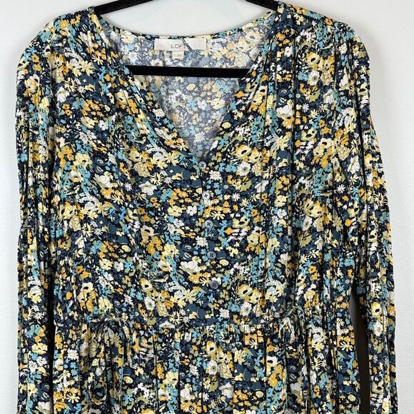 Loft Floral Dress Womens Small Multi Ditsy Floral V-Neck Bohemian Cottage Easter - Picture 2 of 9